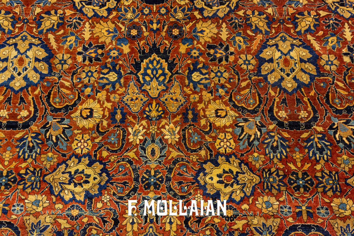 Tapis Kashan Mohtasham Antique Couleur Rouille/Rouge n°:60108315
